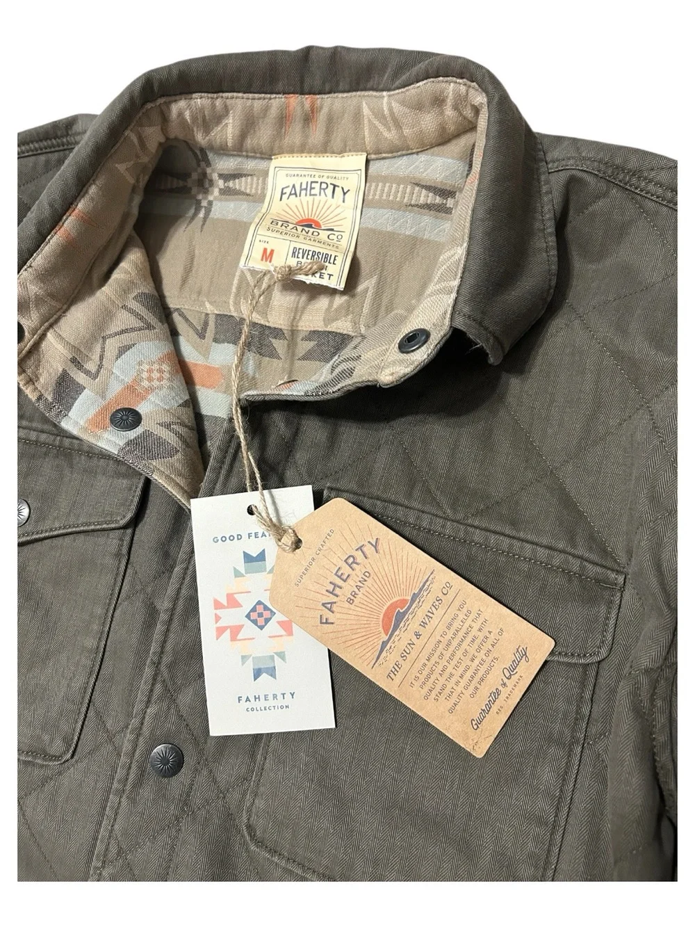 Faherty Doug Good Feather Reversible Bondi Jacket Prairie Olive Men's Medium